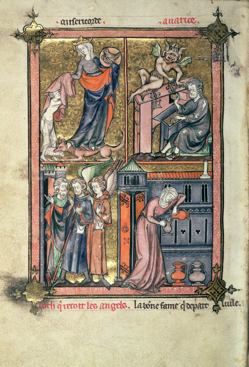 Mercy and Avarice, Lot and the Angels; the Widow and her oil, from 'La ...