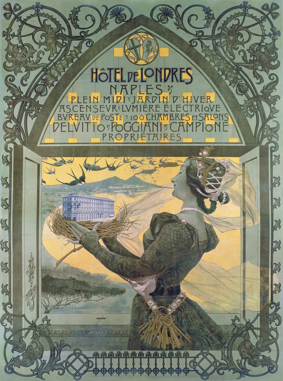 Advertisement for Hotel de Londres a Naples by French School