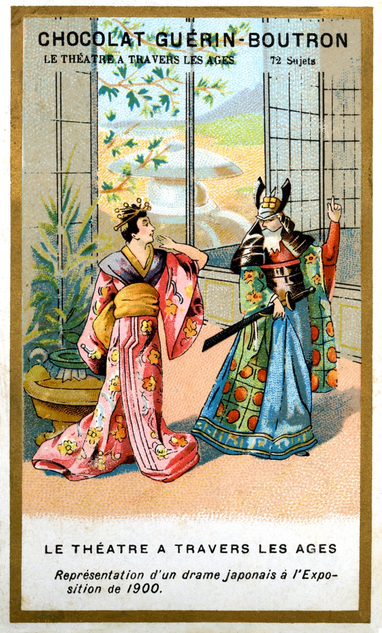 Advertising chromolithography of chocolates Guerin Boutron, theater through the ages, 72 subjects, Japanese drama by French School