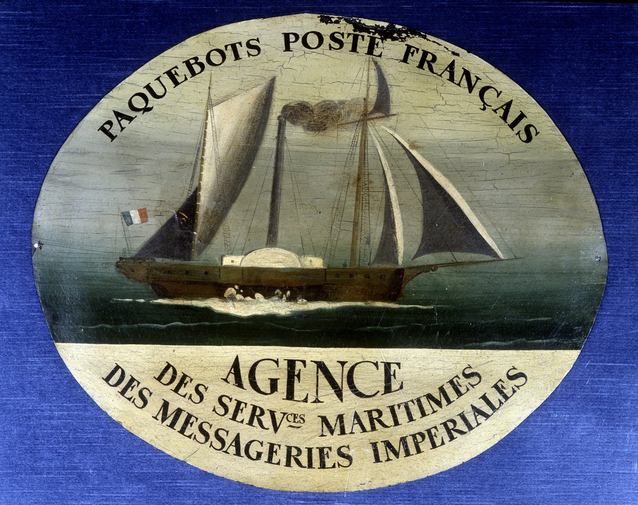 Advertising sign for French mail liner, agency of maritime services of imperiale couriers - painting on wood, late 19th century by French School