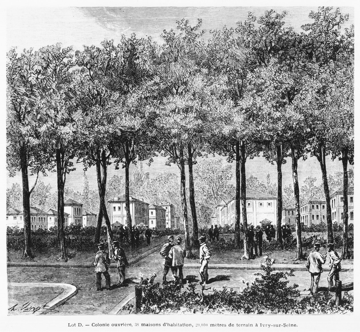 Advertisement depicting a worker colony, illustration from Le Monde Illustre, 1876 by French School