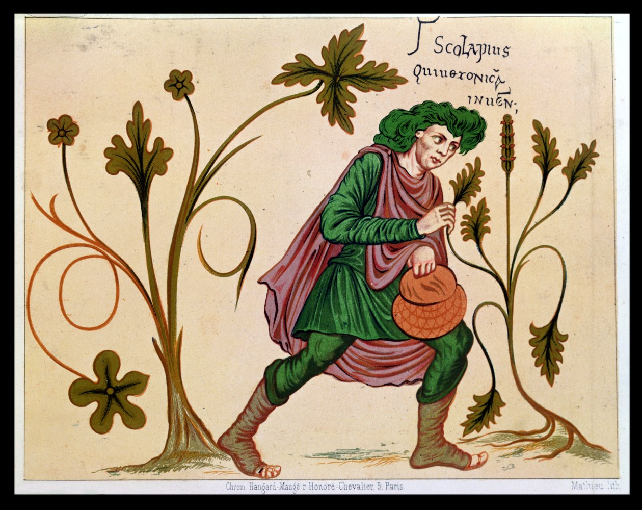 Aesculapius discovering betony, facsimile of a manuscript by Antonius Musa by French School