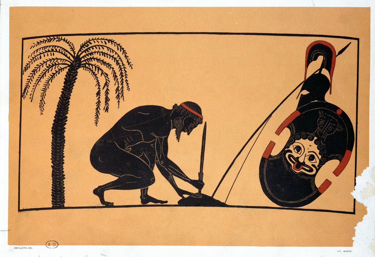 Ajax Prepares to Commit Suicide, Illustration of an Antique Greek Vase by French School
