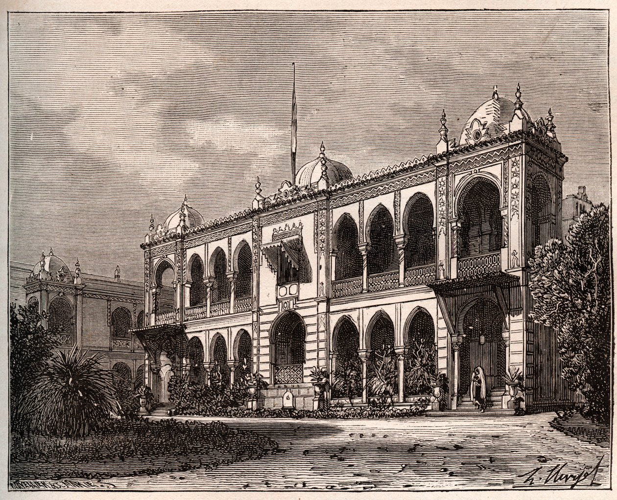 Algiers - Palais du Gouverneur in Mustapha - engraving in La France illustree: geographie, histoire, administration statistique by V.A. Malt-Brown. 1884 by French School