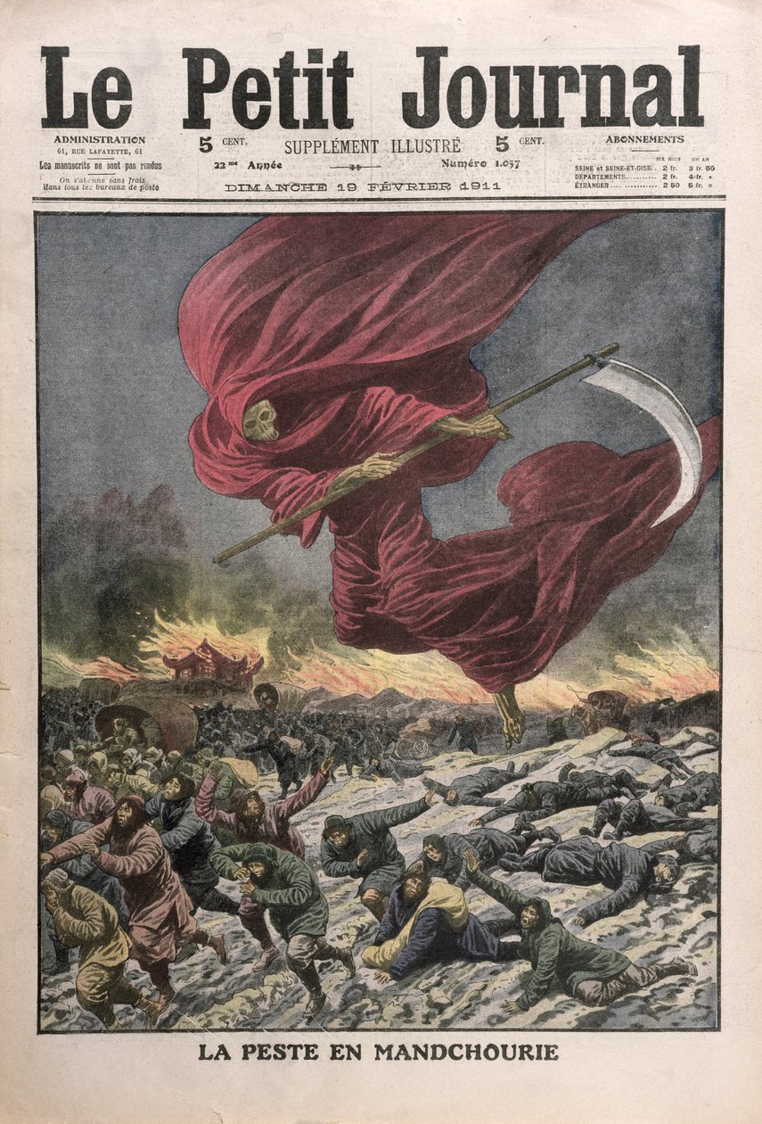 Allegory of the Plague in Manchuria, cover illustration of Le Petit Journal, 19th February 1911 by French School