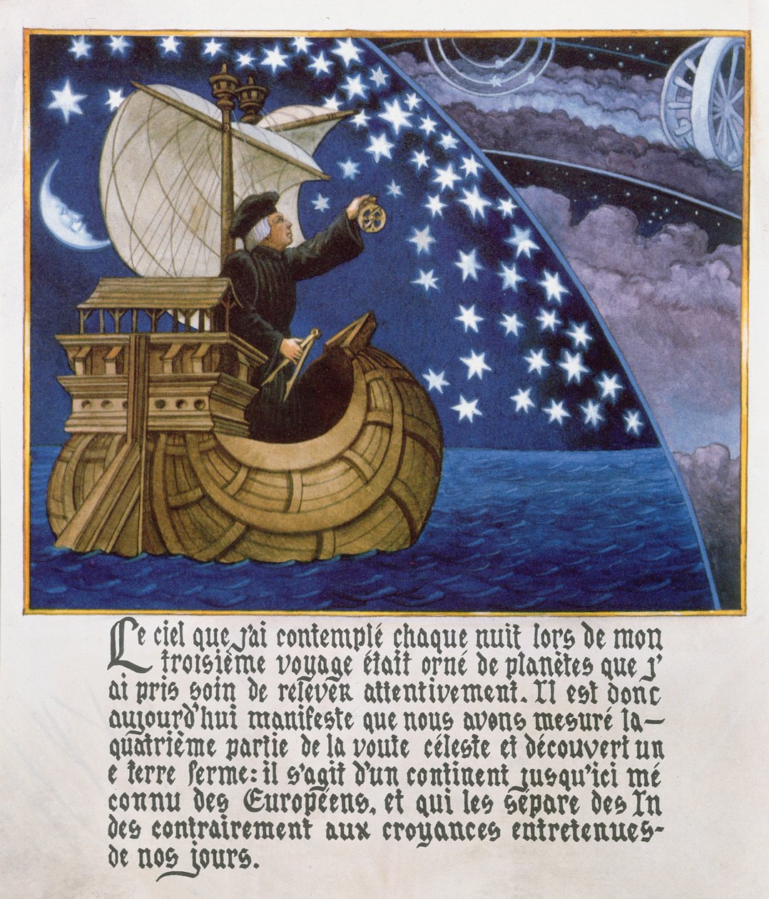 Amerigo Vespucci navigating by the stars on his 3rd voyage by French School