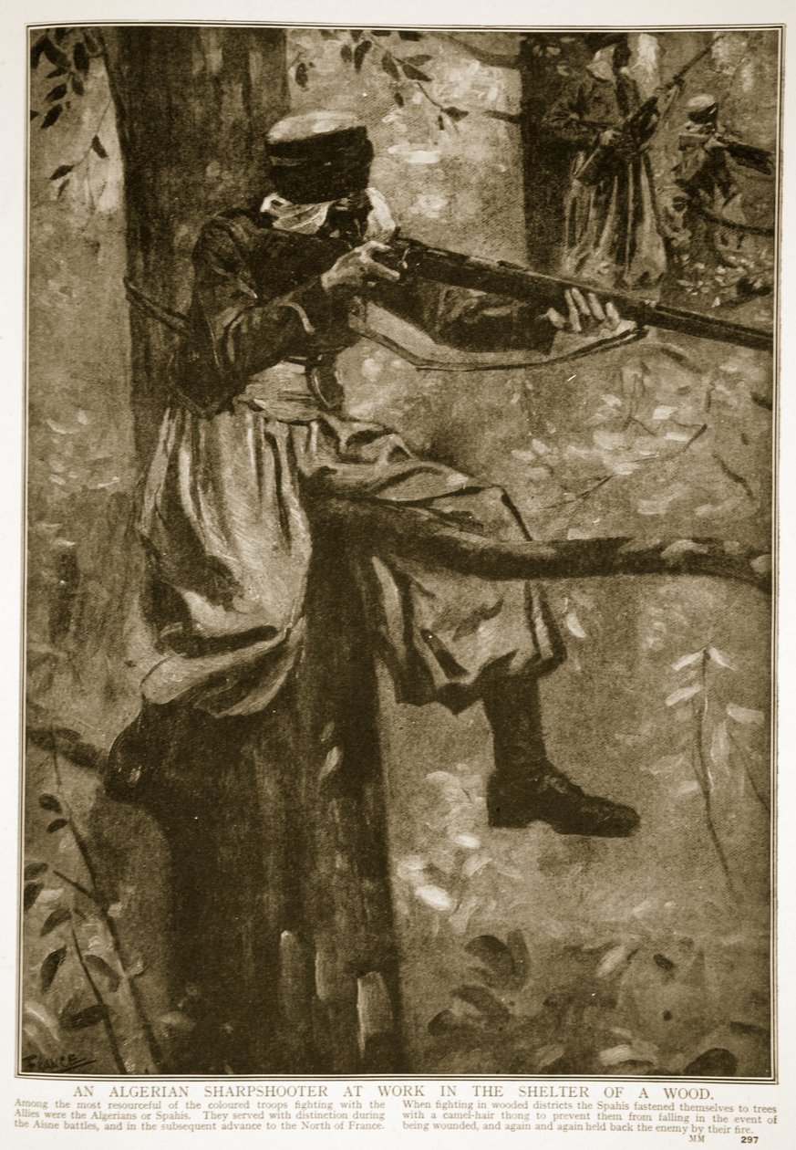 An Algerian Sharpshooter at work in the shelter of a wood by French School