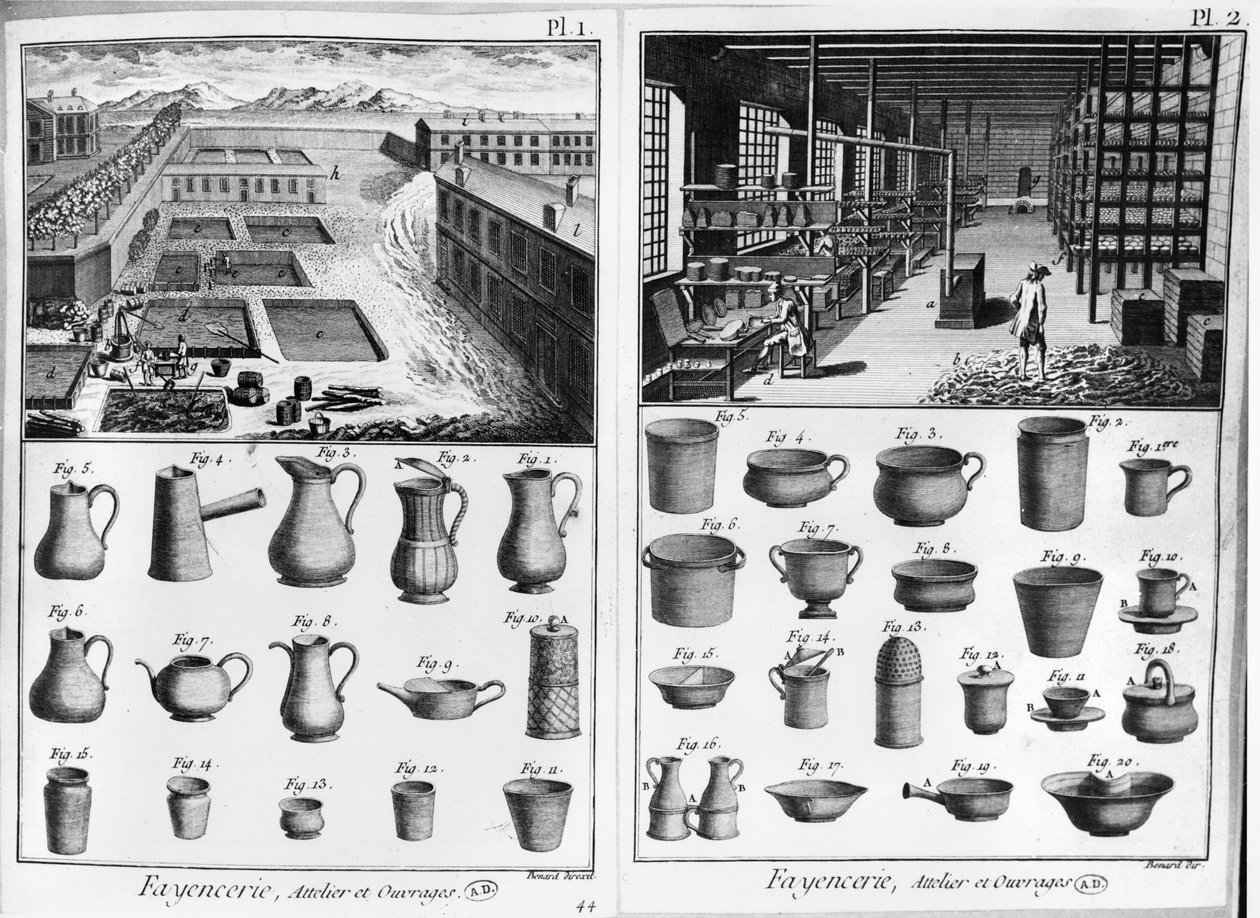 An Earthenware Workshop, illustration from the Encyclopedie by Denis Diderot (1713-84) engraved by Robert Benard (b. 1734) by French School