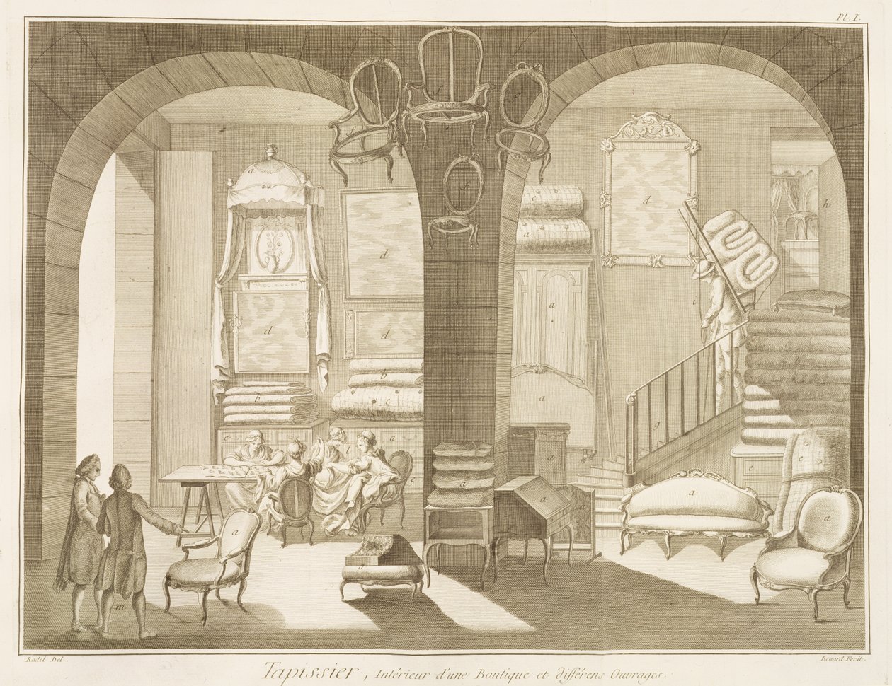 An upholsterers shop, from the Encyclopedie des Sciences et Metiers by Denis Diderot published c.1770 by French School