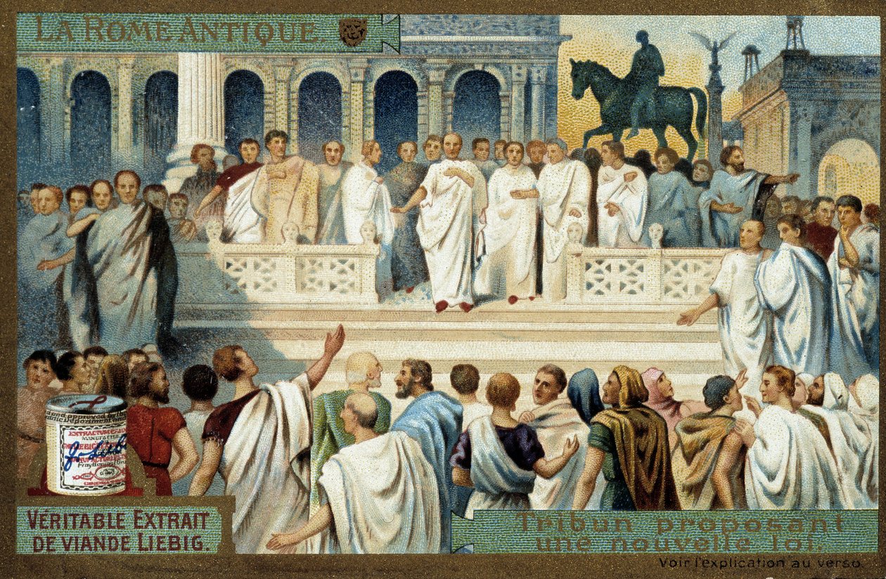 Ancient Rome: tribune proposing a new law - Liebig Chromolithography, c.1900 by French School