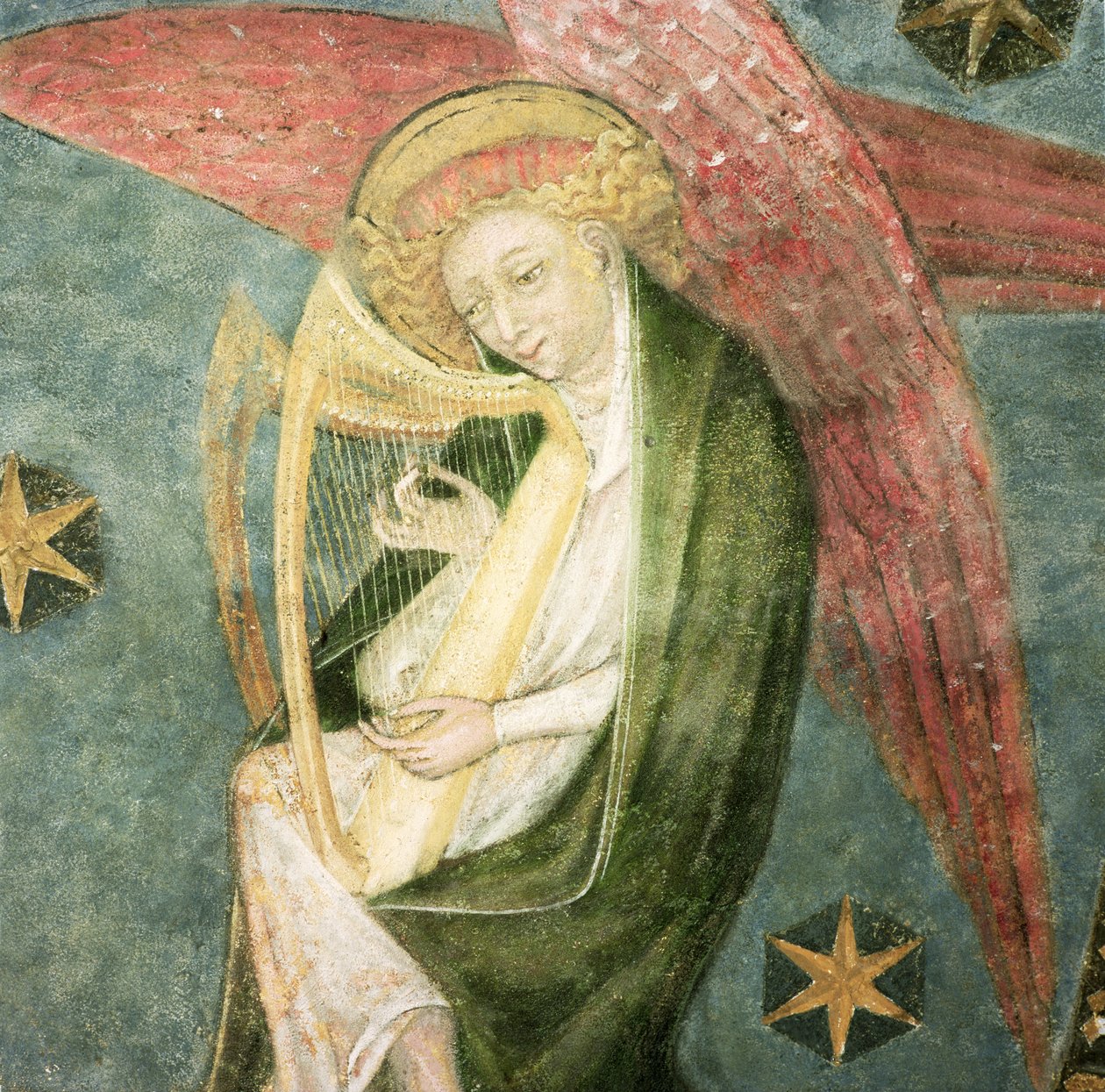 Angel musician playing a harp (detail) by French School