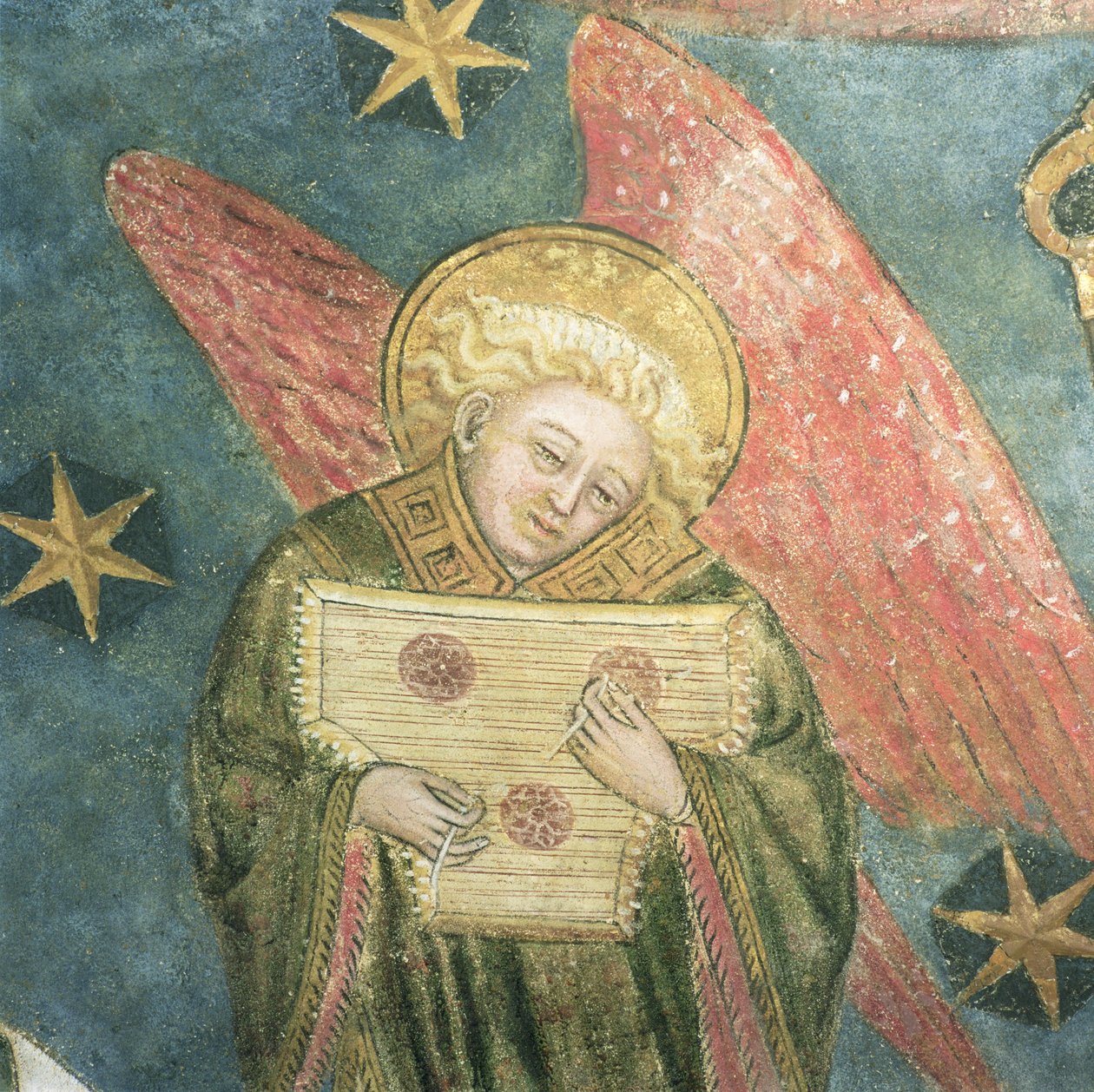 Angel musician playing a psaltery (detail) by French School