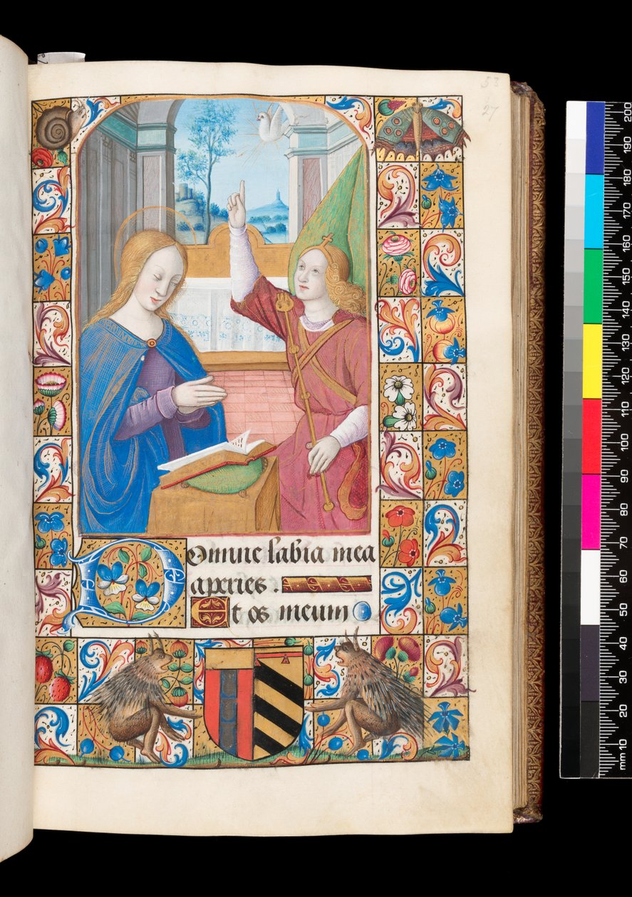 Annunciation from Book of Hours, MS 92 f.27r, Western France by French School