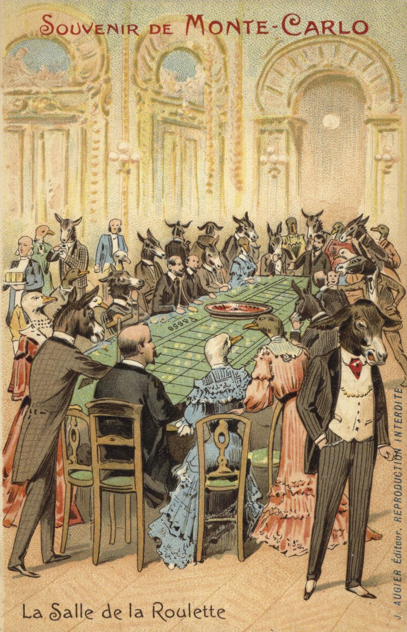 Anthropomorphic illustration of the follies of the Casino at Monte Carlo by French School