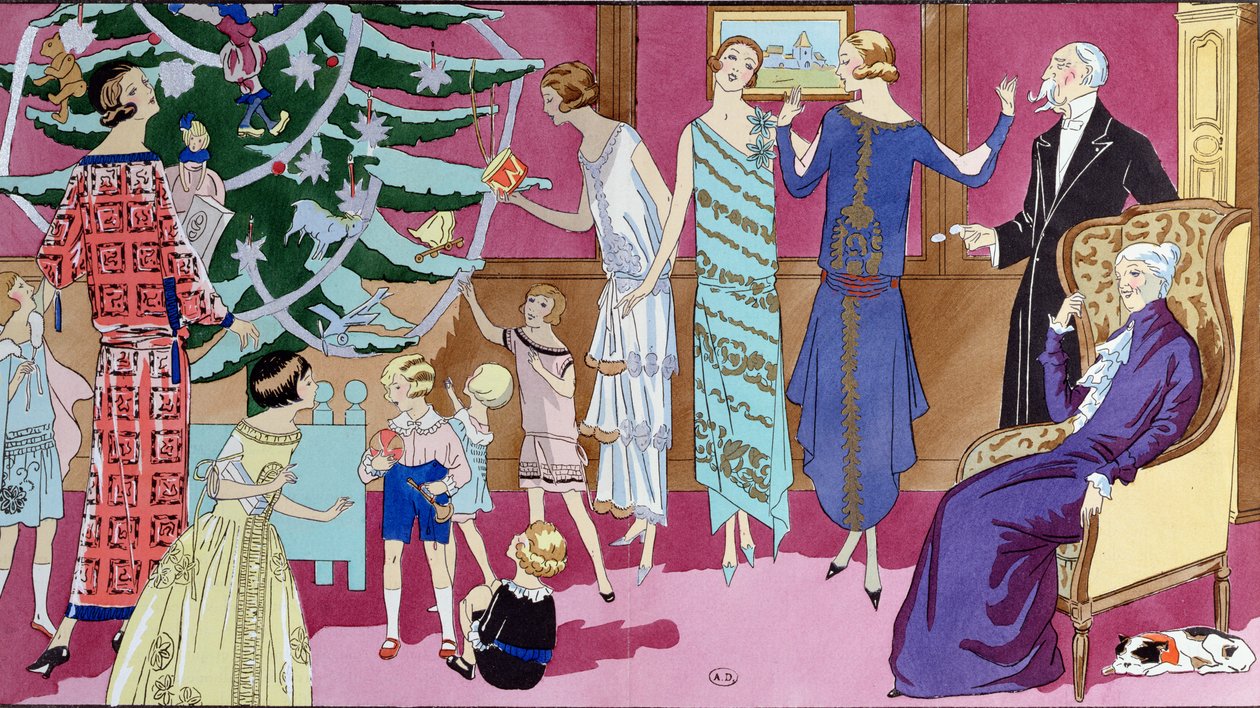 Around the Christmas Tree, fashion plate from Art Gout Beaute magazine, December 1923 by French School