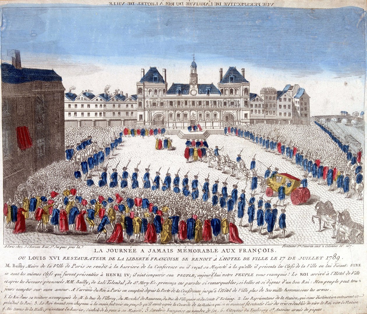 Arrival of Louis XVI at the Hôtel de Ville de Paris on 17 July 1789 (engraving) by French School