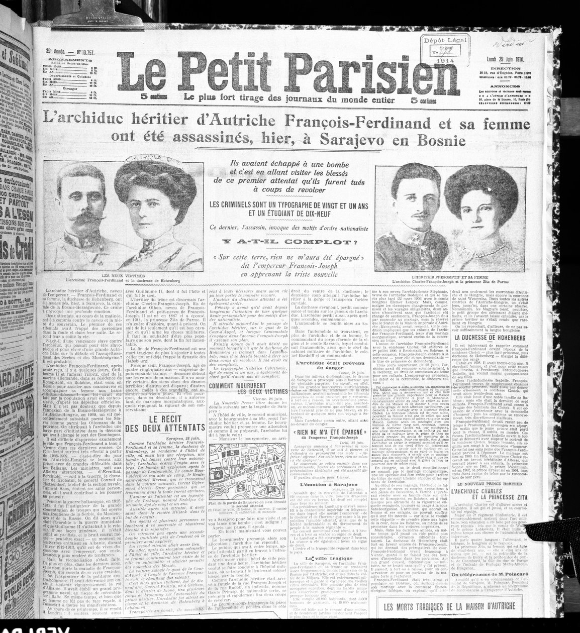 Assassination of Archduke Franz Ferdinand of Austria and his wife, from Le Petit Parisien, 29th June 1914 by French School