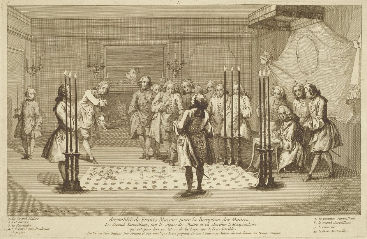 Assembly of Free Masons before the Initiation of a Master, from The Ceremonies of Religion and Custom, c.1733 by French School