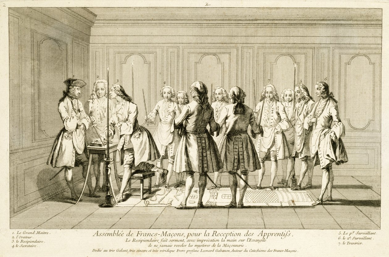Assembly of Free Masons to Initiate an Apprentice, from The Ceremonies of Religion and Custom, c.1733 by French School