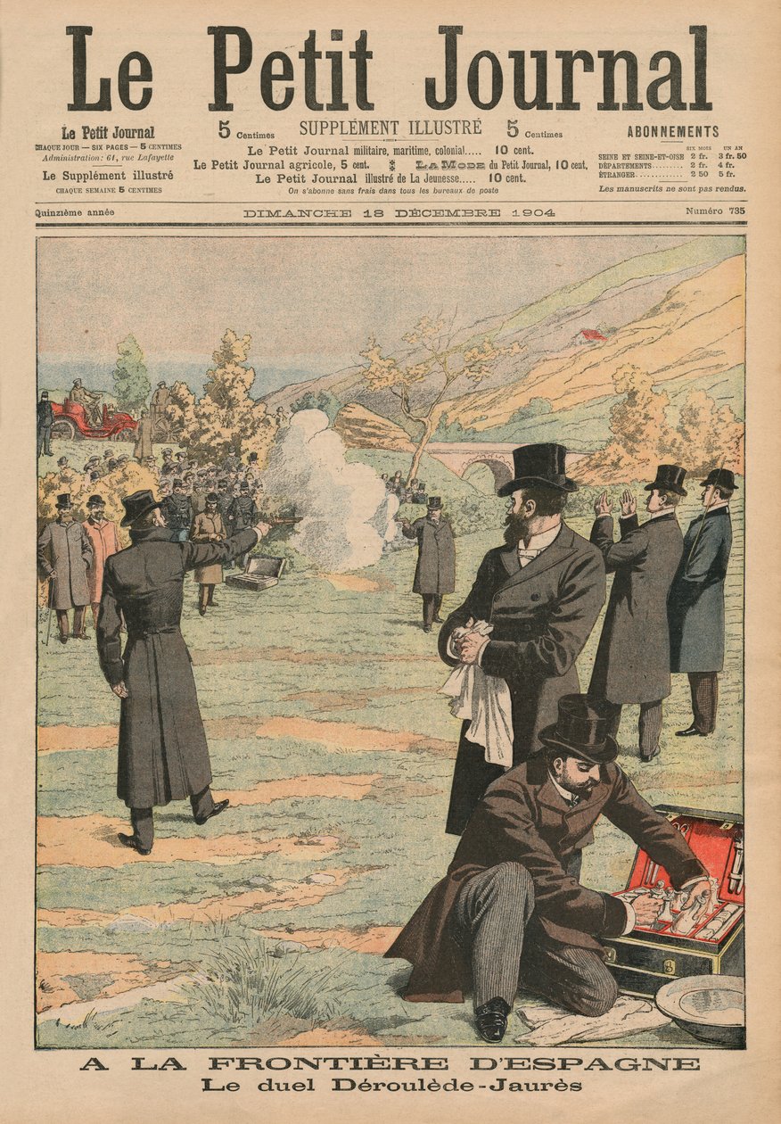 At the Spanish Frontier, Duel between Paul Deroulede and Jean Jaures, Illustration from Le Petit Journal, 18th December 1904 by French School