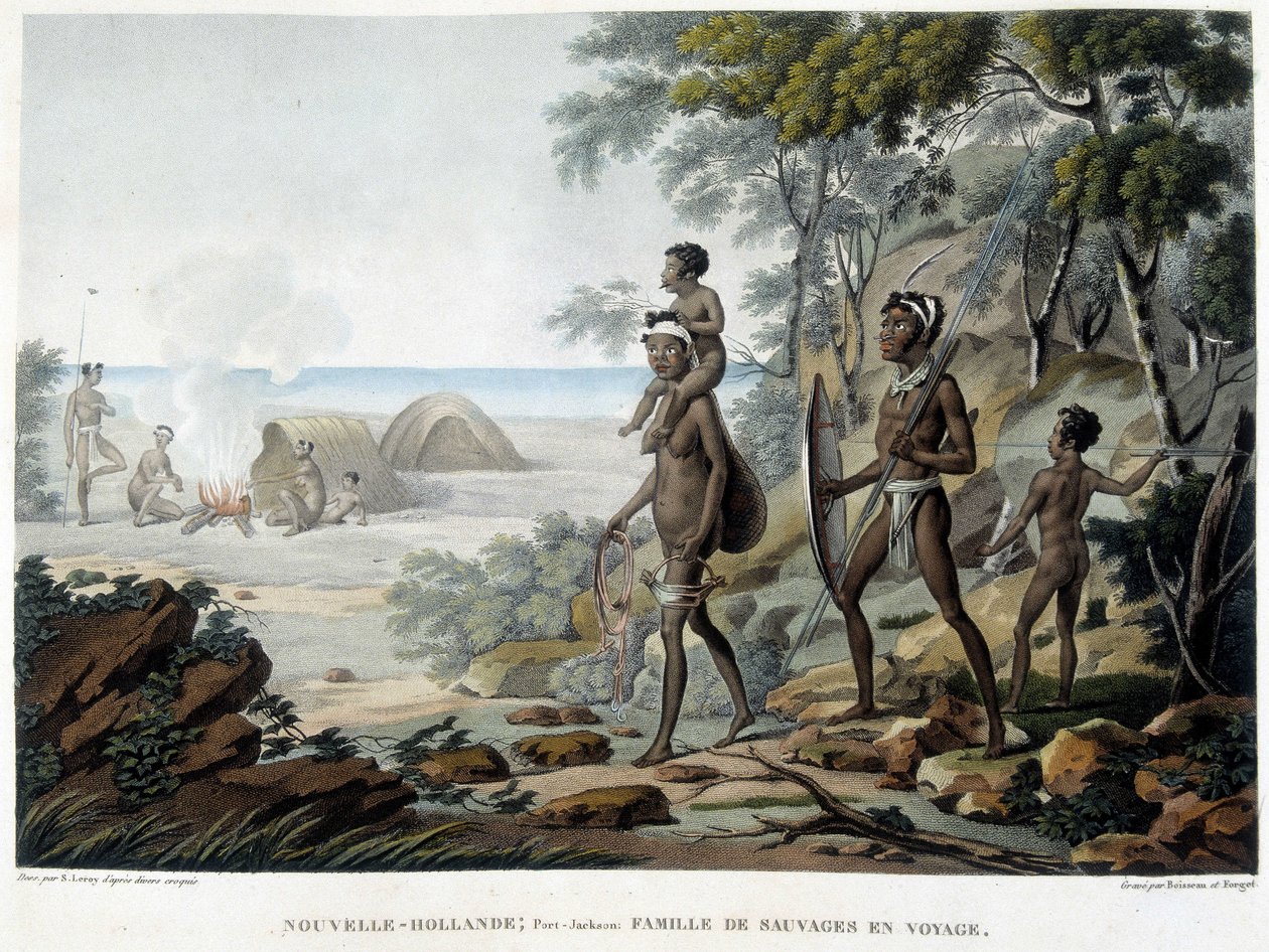 Australian Aboriginal family travelling by French School