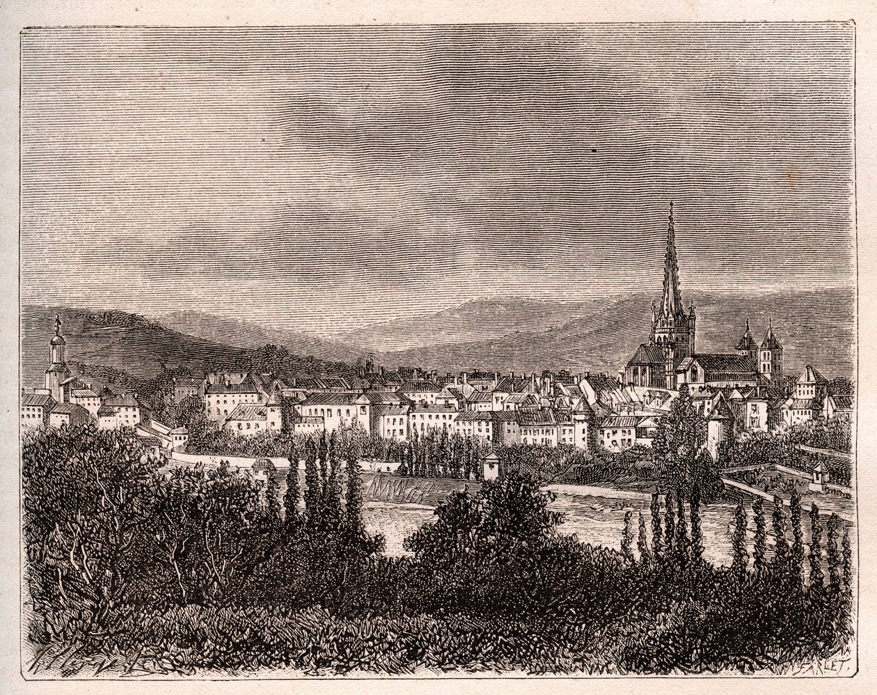 Autun - department of Saone-et-Loire - engraving in La France illustree: geography, history, statistical administration by V.A. Malt-Brown. 1884 by French School