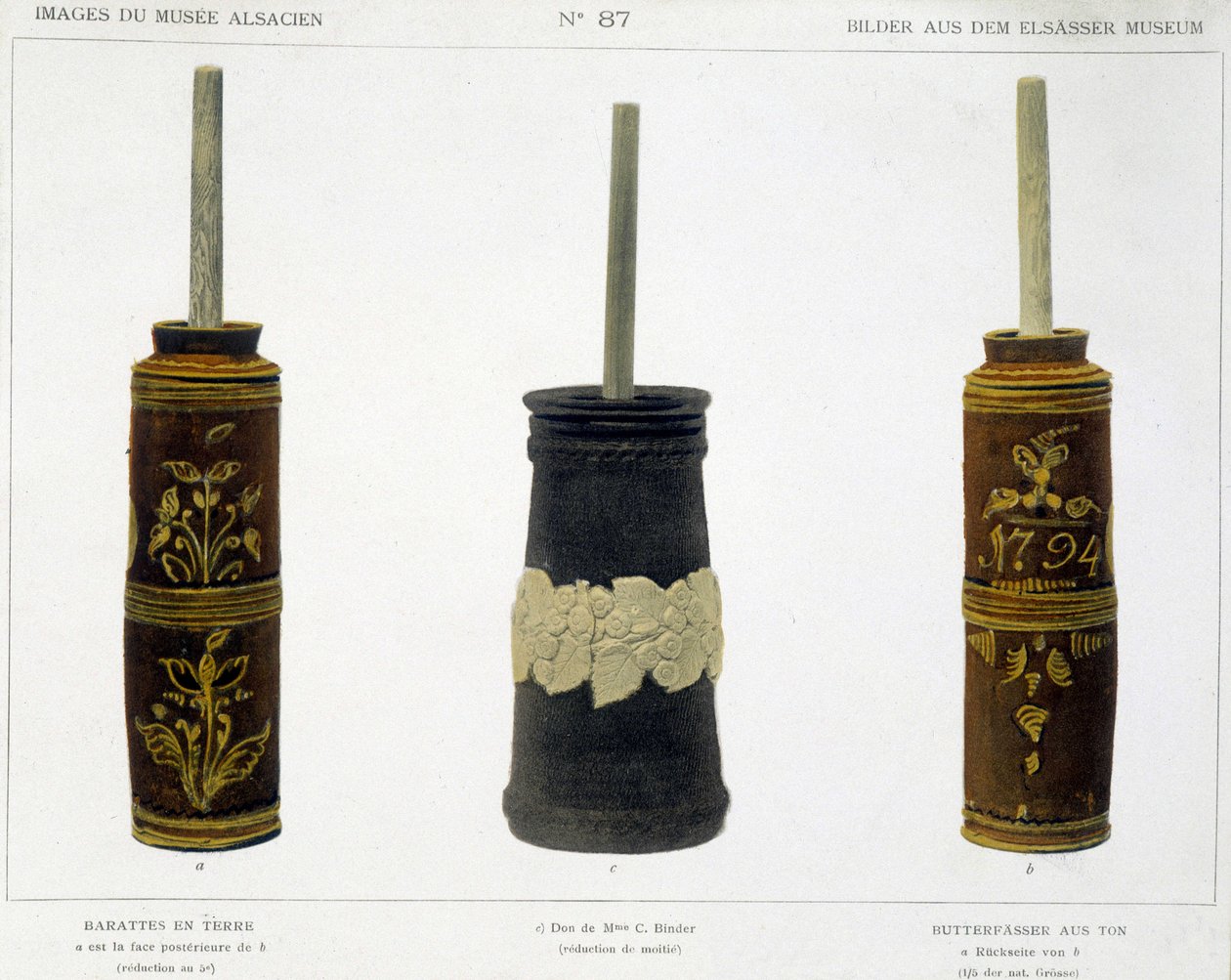Barattes (for the manufacture of butter) in worked earthen preserved at the Alsatian Museum, c.1800 by French School