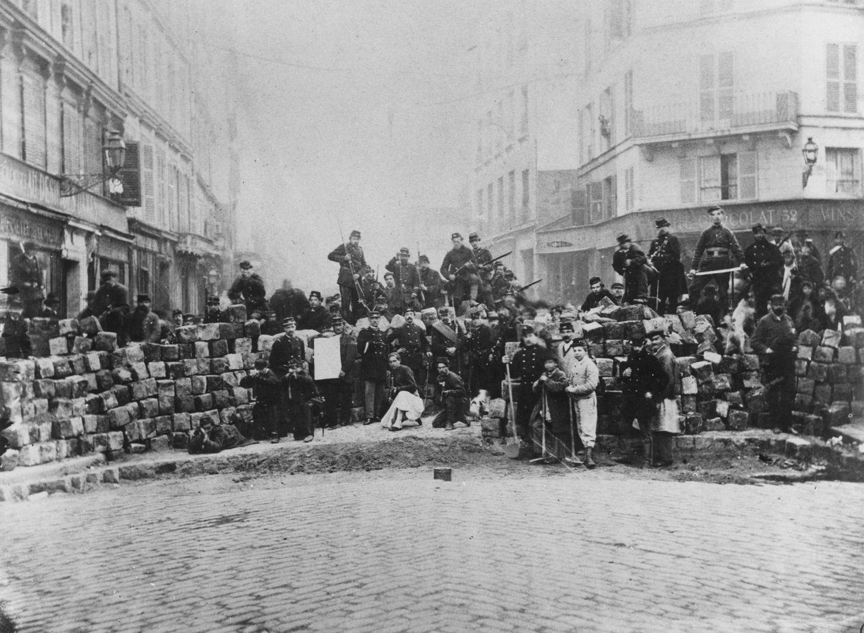 Barricade at the entrance of the Faubourg du Temple, Paris, during the Commune, 18 March 1871 by French School