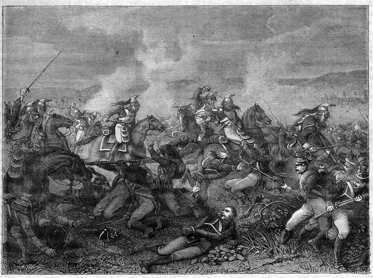Battle of Saint-Dizier, 27 January 1814 - Allied Russian Troops Against French Guard Dragoons - Engraving in 