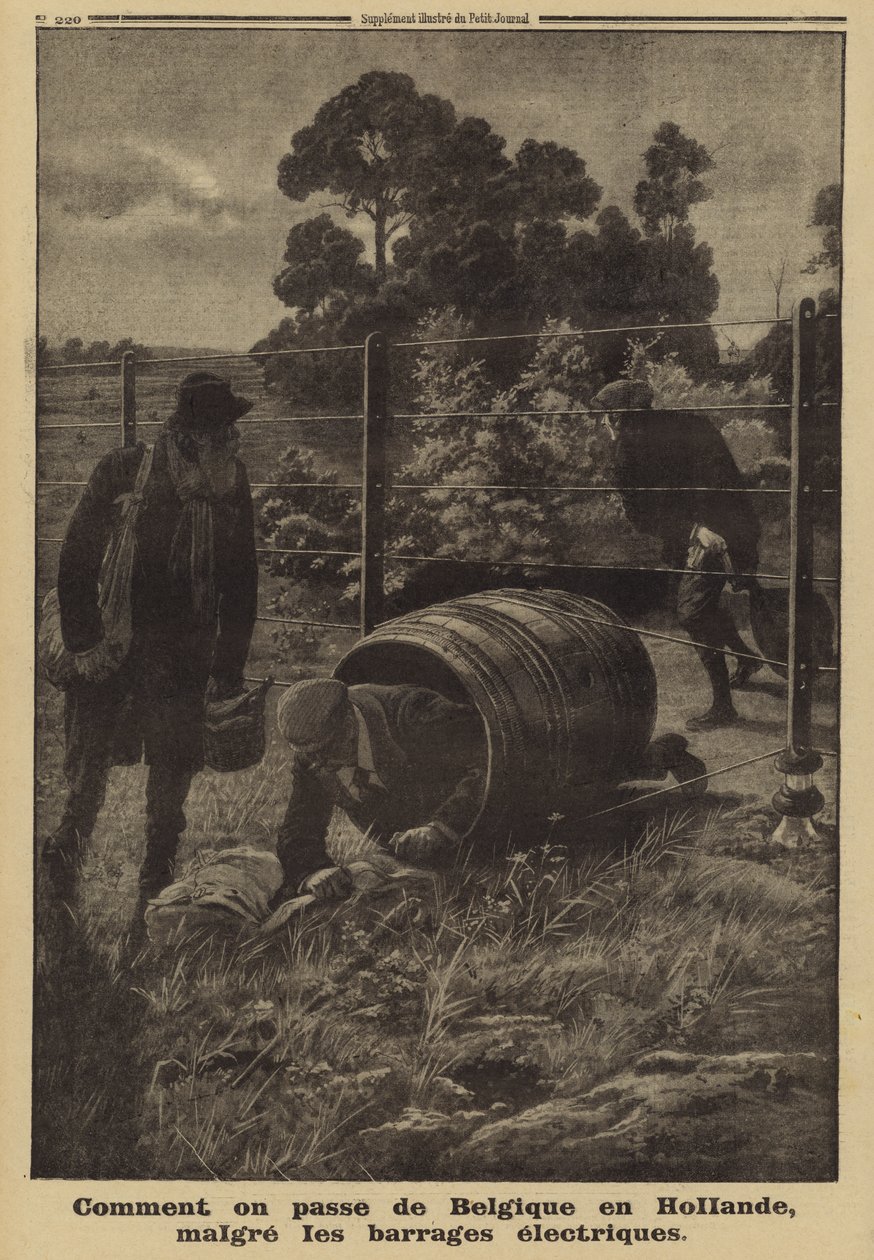 Belgians Using a Barrel to Evade an Electric Fence Installed by the Occupying Germans on the Border with the Netherlands, World War I by French School