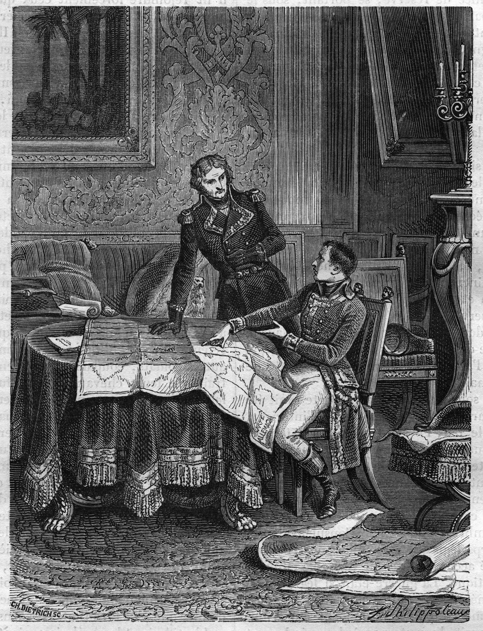 Bonaparte Indicating to General Jean Joseph Dessolles a Campaign Plan for the Army of the Rhine, March 1800 (Engraving in Histoire du Consulat et de l