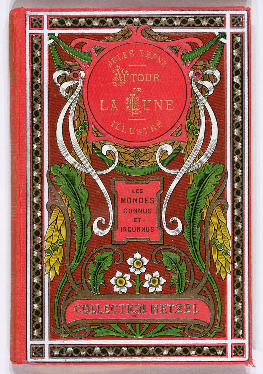 Book Cover of Around the Moon by Jules Verne, editions Hetzel, end of 19th century by French School