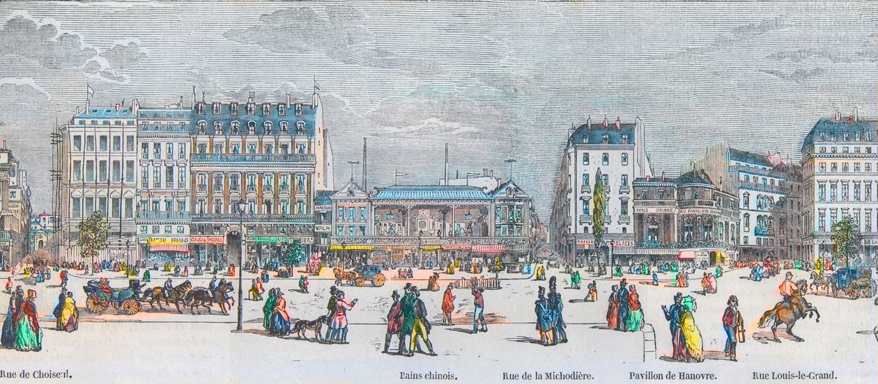 Boulevard des Italians South Side and Boulevard des Capucines South Side - Rue de Choiseul - Bains Chinois - Rue de la Michodiere - Pavillon de Hanover - Rue Louis-le-Grand - Engraving in 