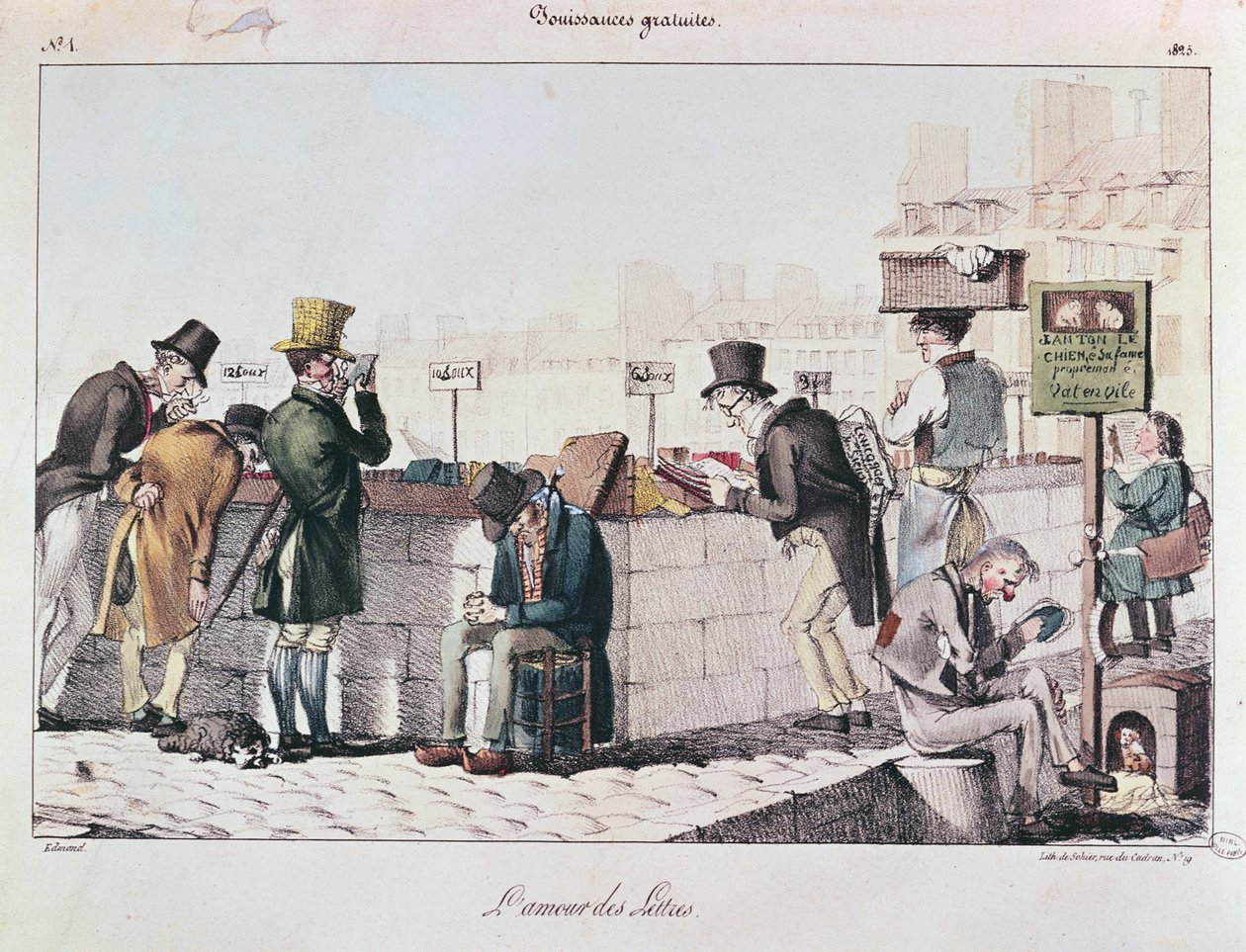 Bouquinistes along the Banks of the River Seine in Paris, early 19th century by French School