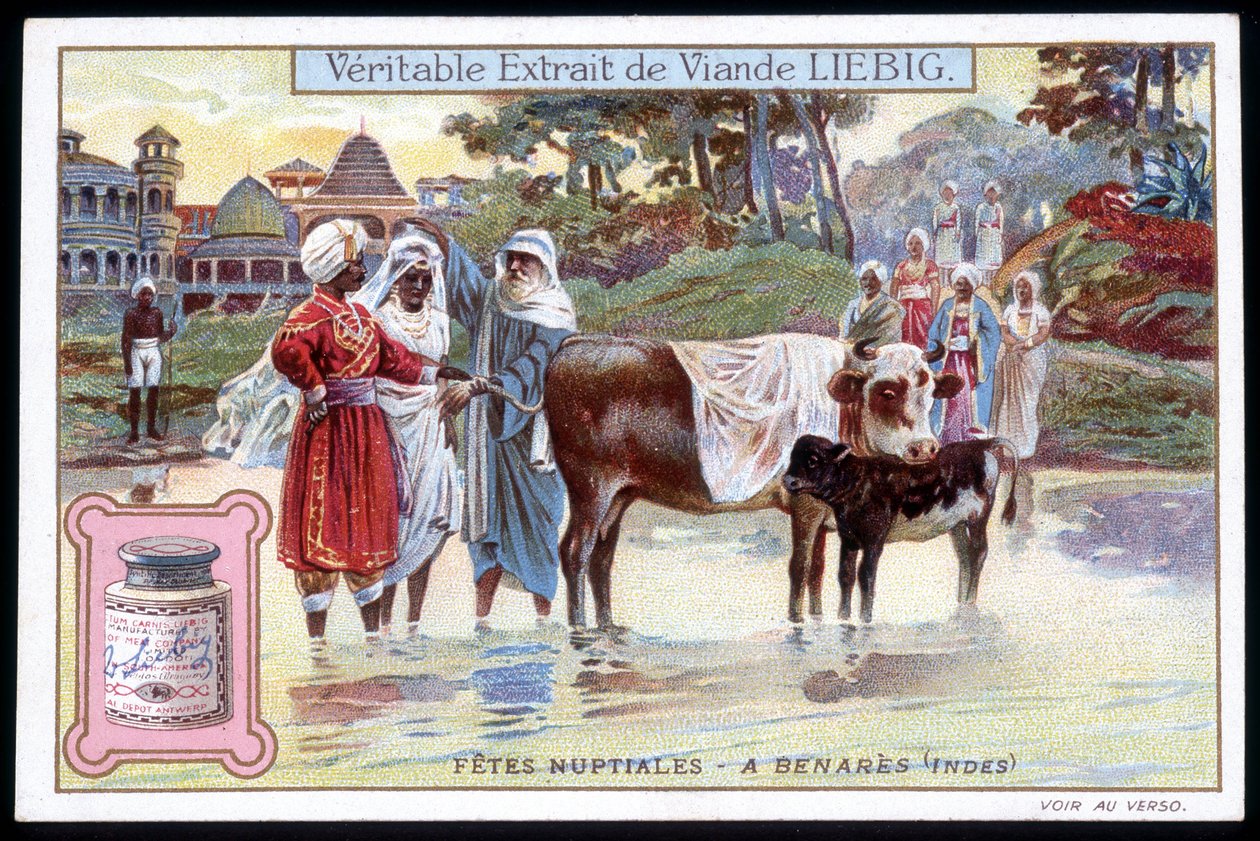 Bridal feasts in Benares, India - chromo. Liebig, 1895 by French School