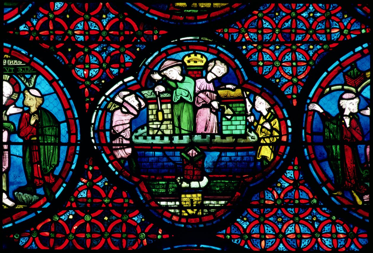 Builders at work, 13th century by French School