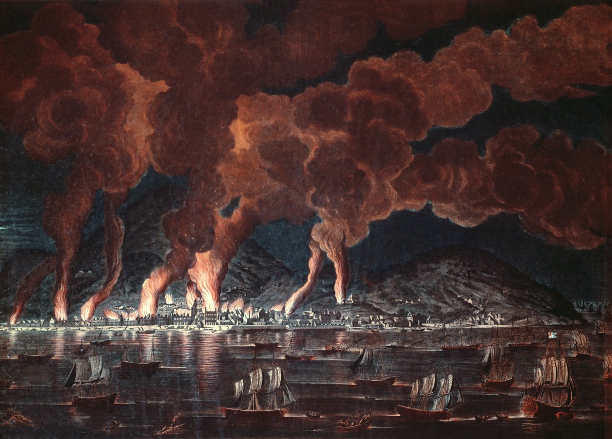 Burning of the town of Cap-Francais, Saint-Domingue (Haiti), 1795 by French School