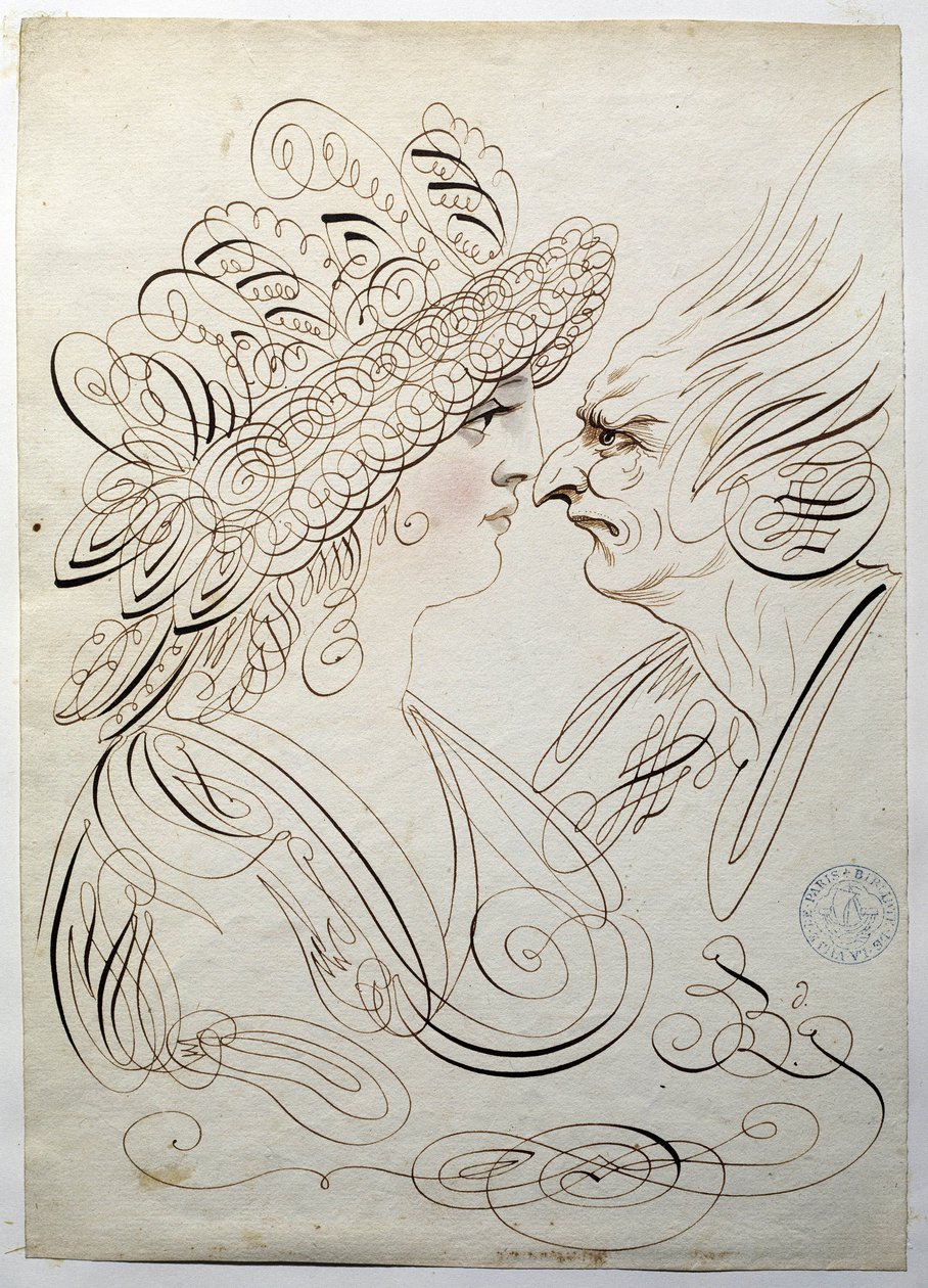 Calligraphy: Profile portraits around 1780 by Bernard de Paris. by French School