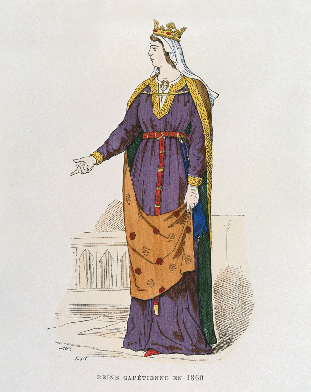 Capetian Queen in 1360, from Costumes civils et militaires des francais a travers les siecles by French School