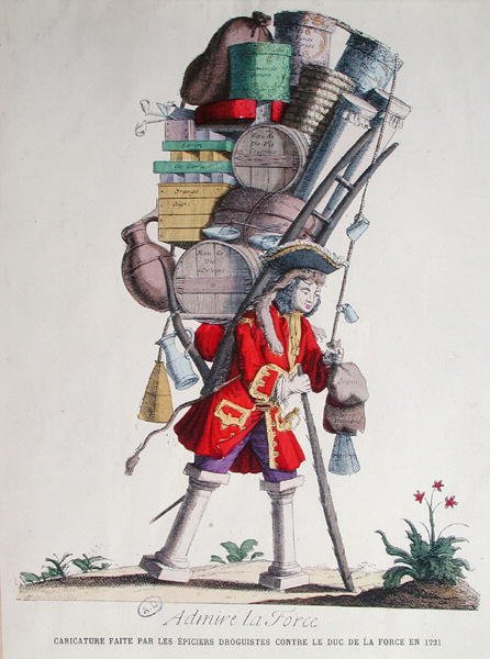 Caricature of Henri Jacques Nompar de Caumont (1675-1726), 5th Duc de la Force, made by the 