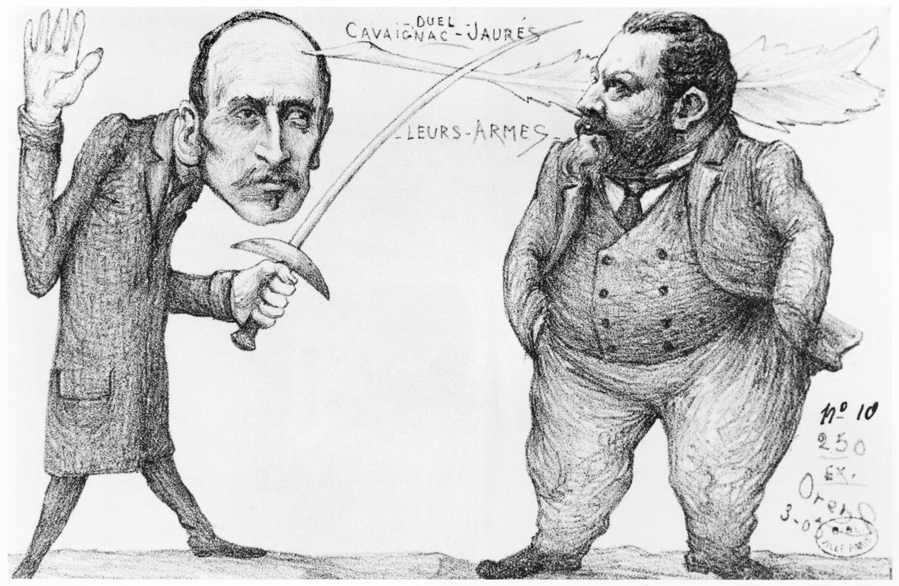 Caricature of a duel between Godefroi Cavaignac, minister of War and Jean Jaures, Socialist leader and pacifist, 1898 by French School