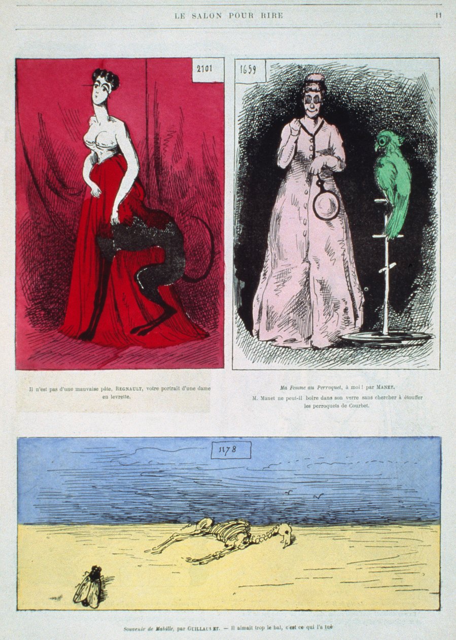 Caricatures of painters, Henri Regnault, Edouard Manet, Gustave Guillaumet, illustration from Le Salon pour Rire by French School