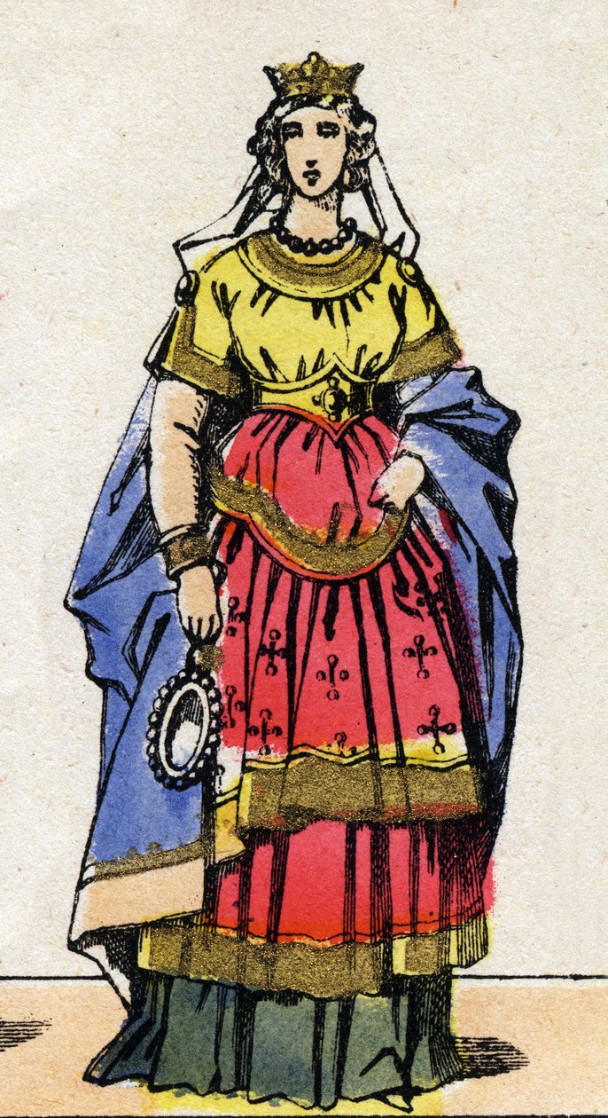 Carolingian dynasty: Portrait Emma of Italy (nee around 948) Queen of France by French School