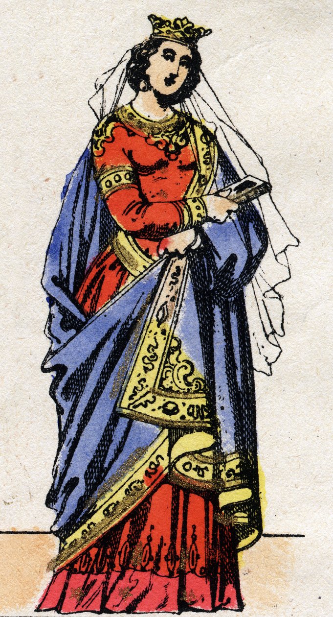 Carolingian dynasty: Portrait of Richarde Swabian (841-c. 896) Queen of the Franks wife of Charles III Le Gros (839-888). Epinal imaging from the end of the 19th century. Private collection. by French School