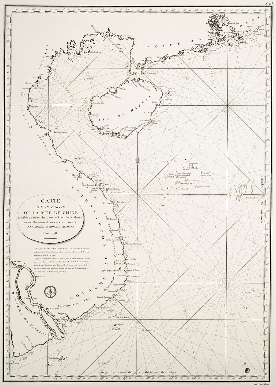 Map of a part of the China Sea drawn at the Depot des Cartes et Plans de la Marine, based on the observations of Vice-Admiral Rosili, and published by order of the Minister. Year 1798 by French School