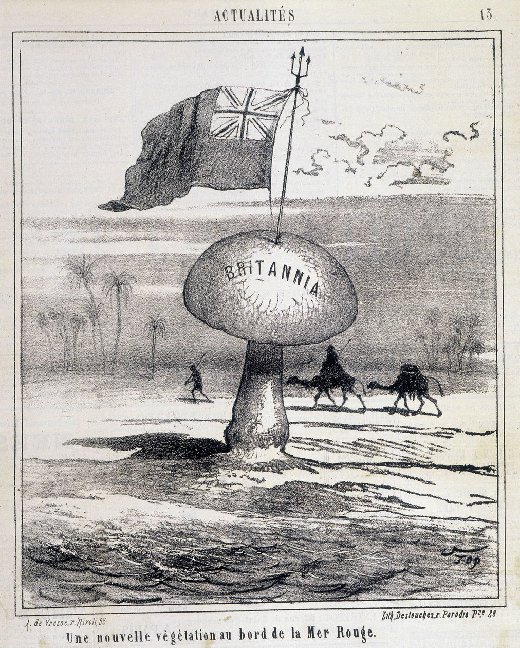 Cartoon: New Vegetation on the Red Sea (British Mushroom Colonizing Egypt) - 01/02/1868 by French School