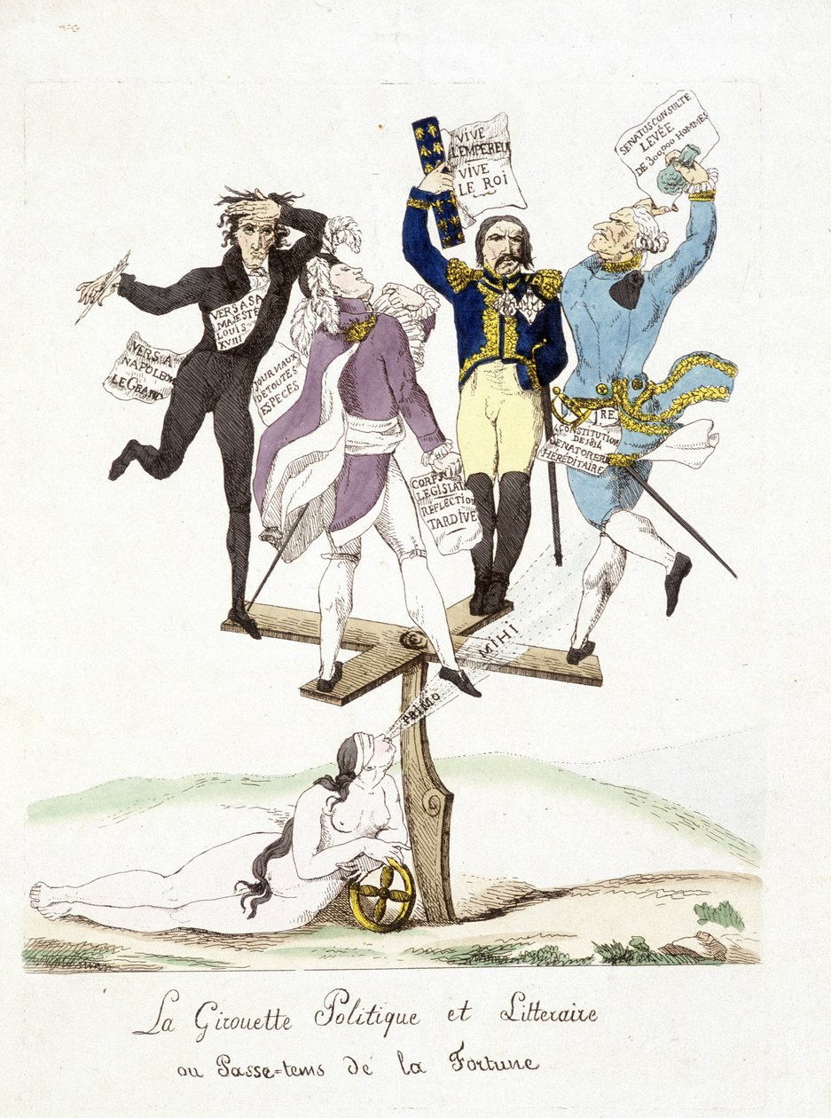Cartoon about Napoleon Bonaparte. The political and literary weathervane where fortune passes by French School