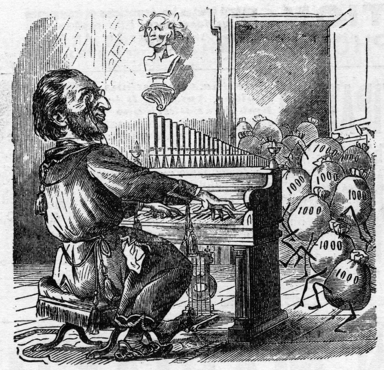 Cartoon of the German composer Richard Wagner by French School