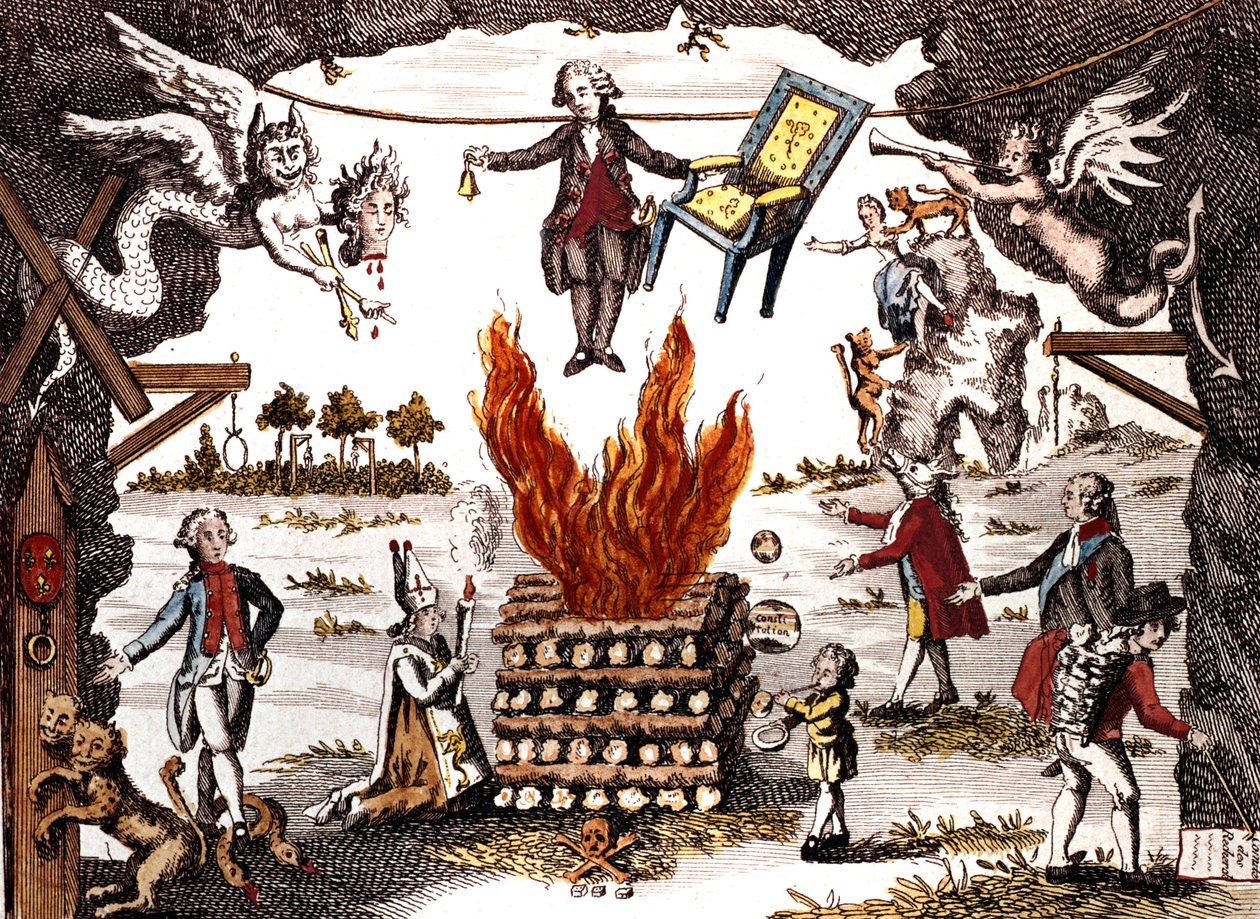 Cartoon of Mirabeau, presiding over the Jacobin Club, 1789 by French School