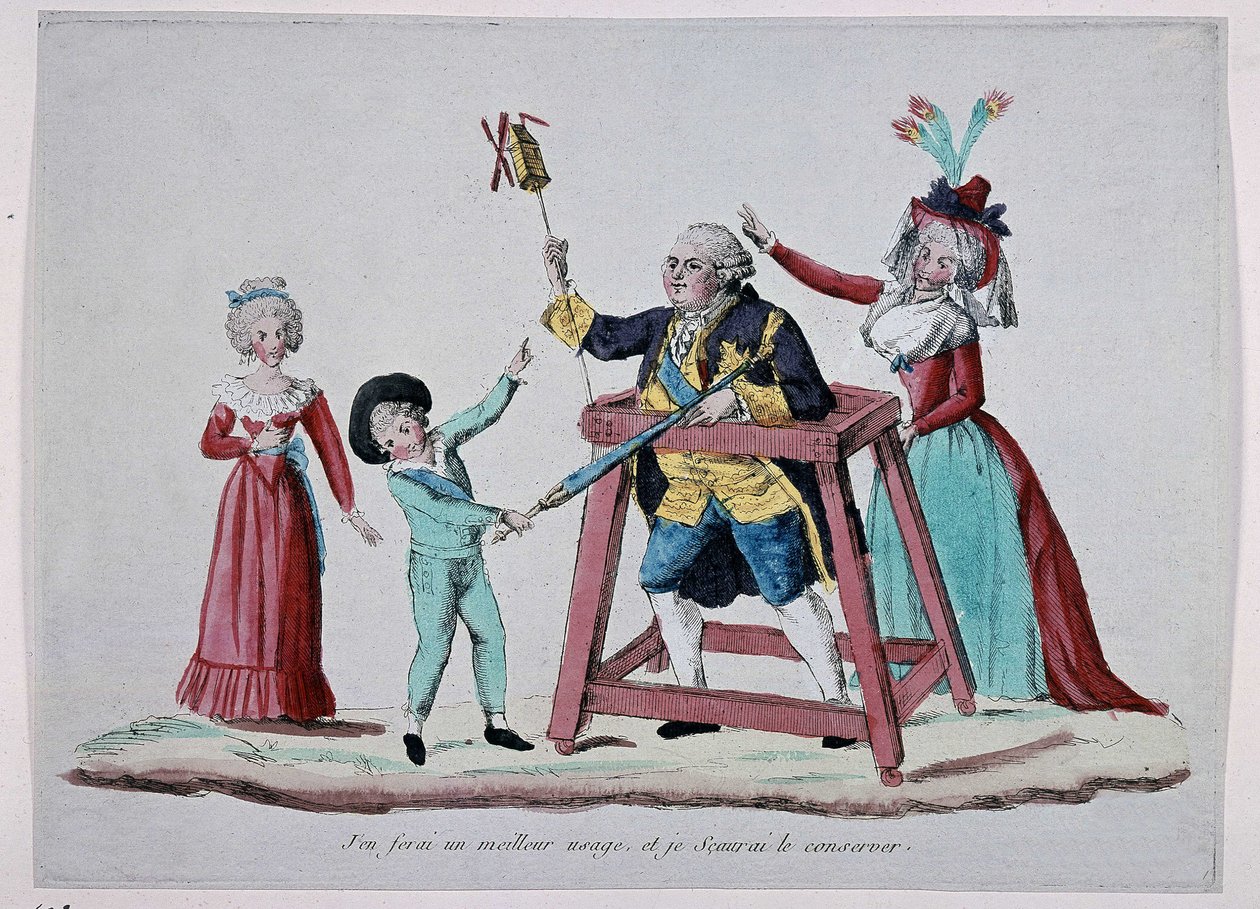 Cartoon on the royal family (Louis XVI and Marie Antoinette with their children) during the French Revolution, circa 1790 - Musee Carnavalet by French School